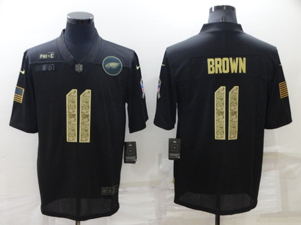 Men's Philadelphia Eagles #11 A. J. Brown Black Camo Salute To Service Limited Stitched Jersey